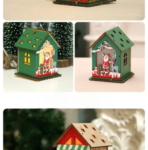 Détail d'une maison de Noël en bois, veilleuse LED chaude avec motif de renne festif