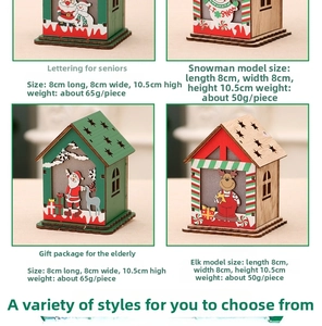 Vues détaillées de cabanes de Noël en bois faites main avec motifs bonhomme de neige