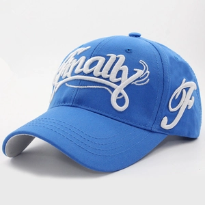 Sky blue cotton baseball cap with 3D embroidery Finally and adjustable strap
