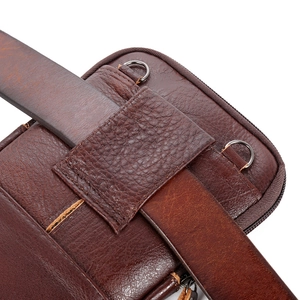 Genuine leather waist bag for men with belt loop and metal D-ring in deep brown