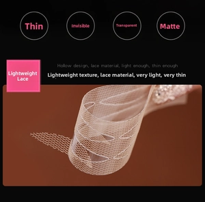 Macro shot of breathable beige lace double eyelid tape with fine honeycomb mesh texture