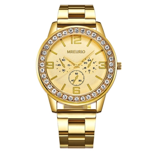 Women Quartz Watch Rhinestone Bezel Alloy Case Stainless Steel Strap Decorative Sub Dials Fashion Elegant Wristwatch
