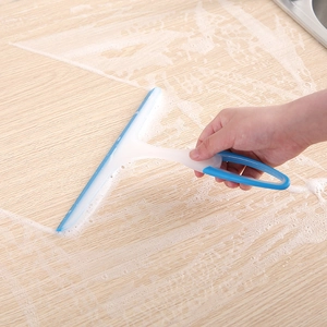 Blue and white soft rubber glass wiper with ergonomic handle for home surface cleaning
