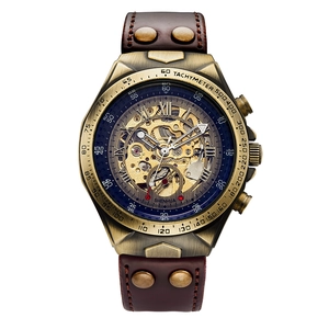 Vintage SHENHUA Herren-Automatikuhr mit skelettiertem Zifferblatt und Bronze-Finish