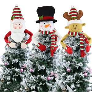 Christmas Tree Topper Santa Snowman Reindeer Brushed Fabric Wool Plush Holiday Party Ornament Home Decoration Classic