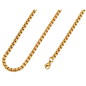 Close-up of golden box chain necklace with high-quality lobster clasp and metal texture