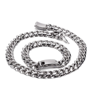 Cuban Link Chain Necklace Bracelet For Men Hip Hop Stainless Steel Punk Chunky Streetwear Jewelry Bold Accessory
