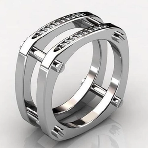 Parallelle Geometrische Ring Koper Zirkonia Schroefmotief Industriële Punk Stijl Voor Mannen