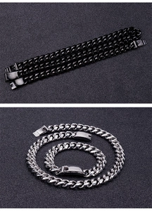 Close-up of black and silver stainless steel Cuban curb chains for men in high quality