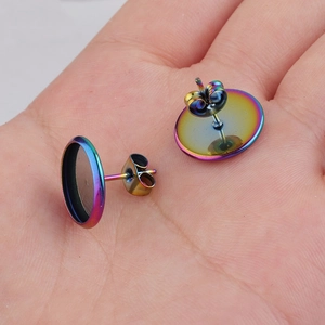 Rainbow plated stainless steel round stud earring blanks for DIY jewelry crafting