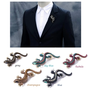 Detailed gecko brooches in five colors including fuchsia and champagne with rhinestones