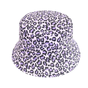 Stylish purple leopard print bucket hat made of canvas for sun protection and fashion