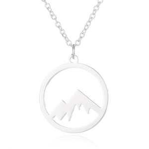 Silver stainless steel hollow circular mountain peak pendant necklace with O-chain