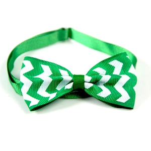 Festive green and white herringbone pet bow tie with adjustable strap for small dogs