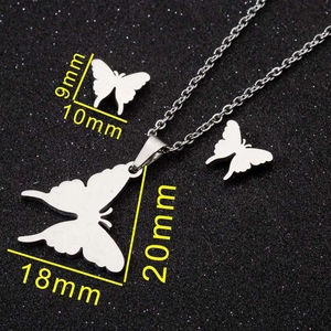 Schmuckset aus Edelstahl mit Schmetterlings-Halskette und Ohrringen inkl. Maßen