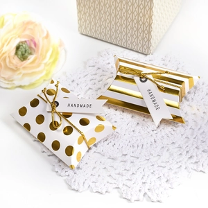 Mini pillow gift boxes with gold foil dots and stripes for elegant small favors