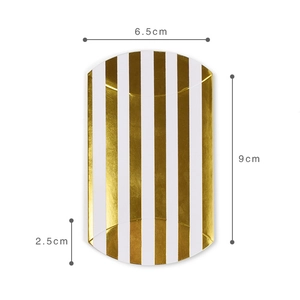 Mini gold striped paper pillow gift box, size 6.5x9x2.5cm, for small jewelry packaging