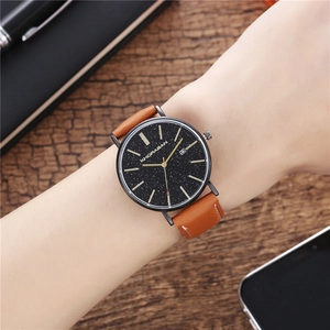 Khorasan business quartz watch with starry sky dial, date display, and leather strap