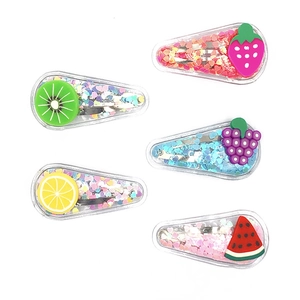Set of five colorful fruit hair clips for girls featuring strawberries and glitter sequins