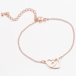 Minimalist rose gold double heart pendant bracelet with adjustable stainless steel chain