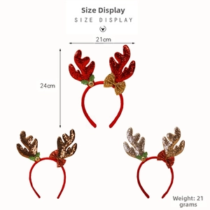 Detailed view of Christmas reindeer antler headbands showing dimensions 21cm x 24cm