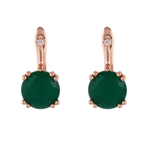 Boucles d'oreilles élégantes en or rose avec pierres vertes rondes et zircons