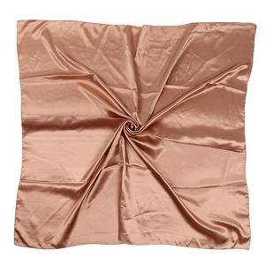 Detail shot of rose gold satin square scarf showing silk texture and metallic luster