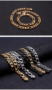 Detail showing gold, silver, and black cuban link chains with secure lobster clasps