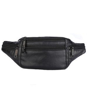 Men PU Leather Fanny Pack Multi-Pocket Waterproof Chest Bag Business Casual Outdoor Sport Cycling Waist Bag Black