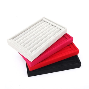 Velvet Jewelry Display Tray Ring Organizer Multi Slot Wooden Storage Holder For Earrings Accessories