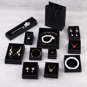 Jewelry Gift Box Kraft Paper Rectangle Square Necklace Ring Earring Storage Packaging Case Retro Black Brown Display Organizer