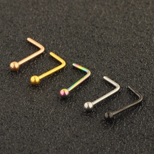 5-piece L-shaped stainless steel nose studs set in multiple colors with polished round balls