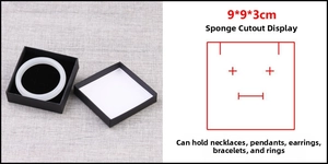 Detail of 9x9x3cm black kraft jewelry box with sponge inserts for rings and necklaces