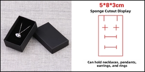 Detail of black jewelry gift box with multi-functional foam insert and 5x8x3cm dimensions