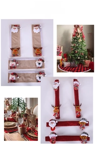 Detailed Christmas burlap handle covers with 3D Santa, elk, and snowman doll ornaments