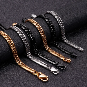Classic stainless steel Cuban link bracelets in gold, silver, and black for men