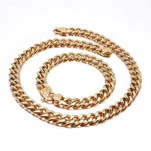 Men Cuban Link Chain Necklace Stainless Steel Polished Engraved Clasp Hip Hop Punk Trendy Jewelry For Boyfriend Gift