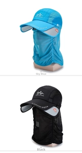 Detail of sun hat showing long neck protection flap and breathable mesh side panels