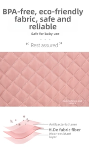 Detailed cross-section of pink quilted nylon mommy bag fabric with antibacterial layers