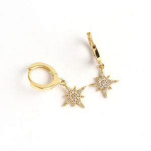 Gold-plated S925 sterling silver hoop earrings with sparkling zircon star pendants