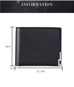 Detailed dimensions of the black litchi pattern bifold wallet with silver logo accent