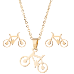 Set gioielli bicicletta dorato minimalista con collana a catena O e orecchini abbinati