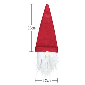 Christmas gnome wine bottle cover with red felt hat and white faux fur beard 23x12cm