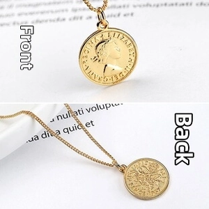 Detail of 925 sterling silver gold coin necklace featuring Queen Elizabeth II profile