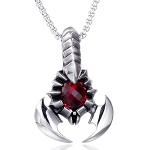 Scorpion Pendant Necklace Stainless Steel With Red Black Faceted Gemstone Goth Punk Jewelry For Men
