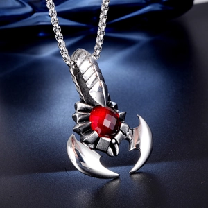 Stainless steel scorpion king pendant necklace with red ruby gemstone for men