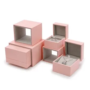 Pink Mesh Textured Specialty Paper Jewelry Packaging Box For Wedding Proposal Ring Necklace Bracelet Gift Storage Jewelry Box