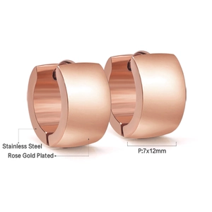 Macro view showing 7x12mm rose gold plated stainless steel hoop earrings details