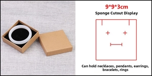 Detail view of 9x9x3cm black kraft paper jewelry gift box with multi-cut sponge insert