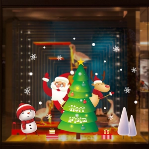 Christmas window stickers set with Santa Claus, reindeer, snowman and Merry Christmas tree